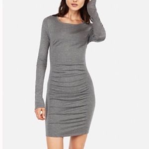 Express gray long sleeve ruched bodycon dress